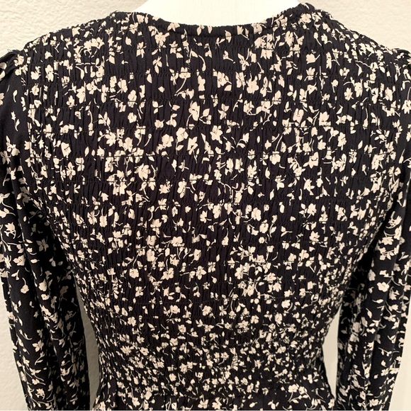 Japra Boho Peplum Black Floral Blouse Long Sleeve Top Shirt size Small Cottage - Picture 7 of 12